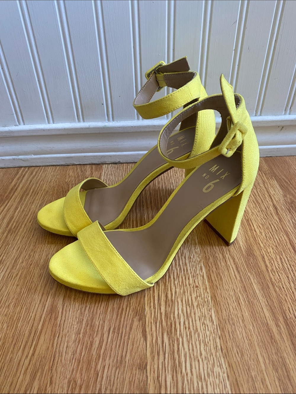 Mix No. 6 Bright Yellow Block Heel Ankle Strap Sandals